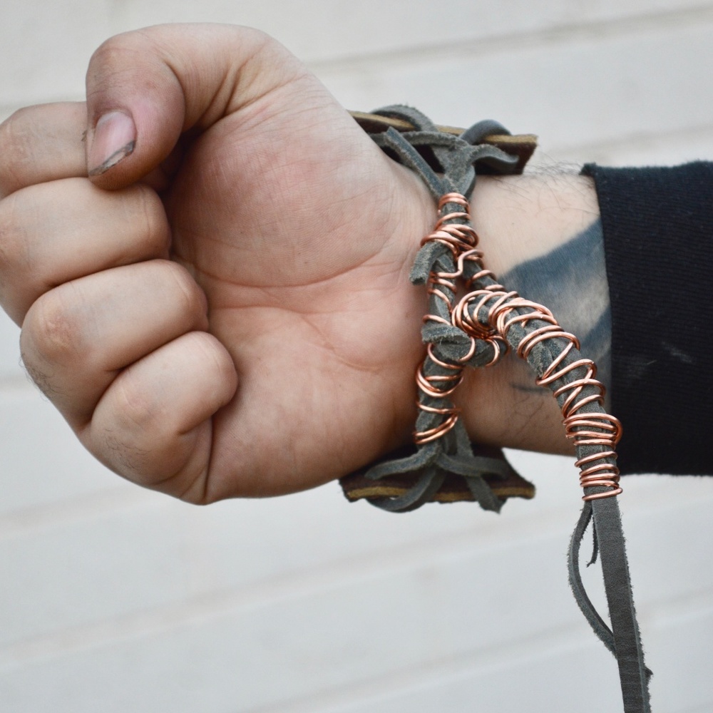 Orgonite Carnelian Copper Leather Cuff Bracelet - Picture 2 of 7